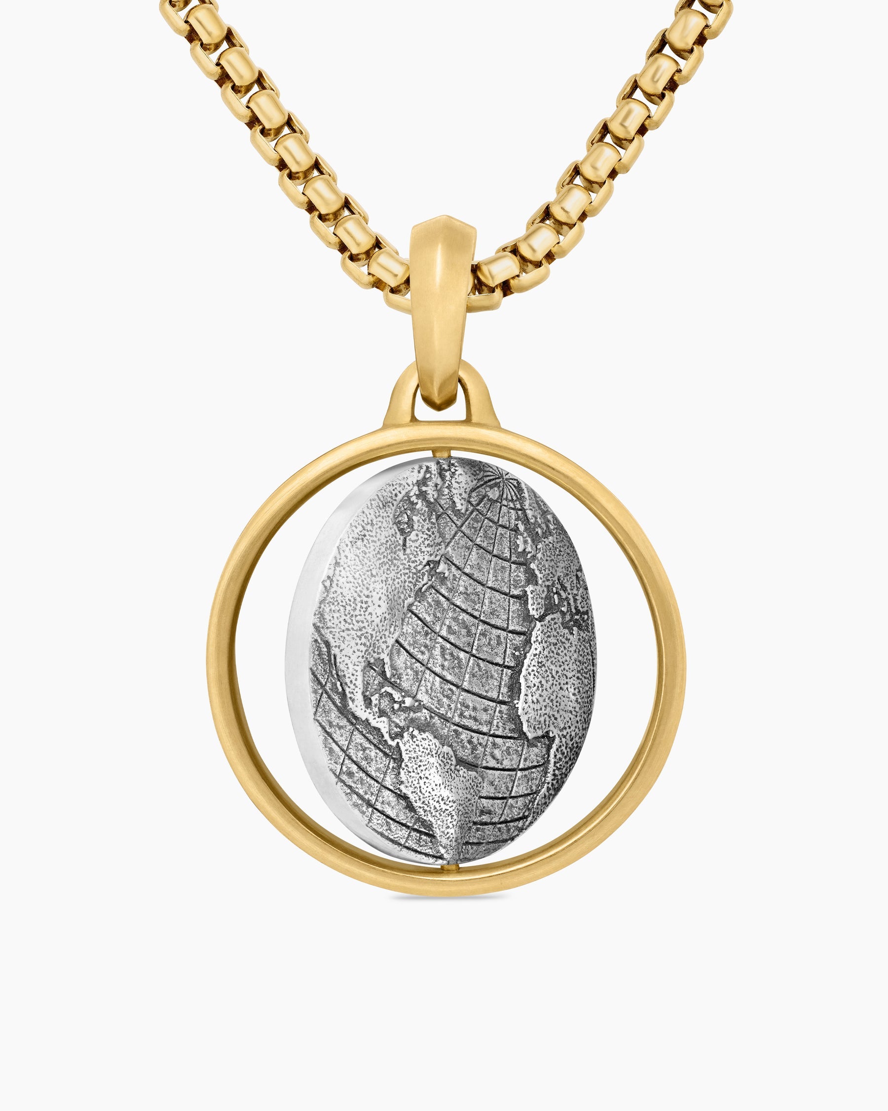 Earth and Moon Duality Amulet in Sterling Silver with 18K Yellow Gold, 24mm