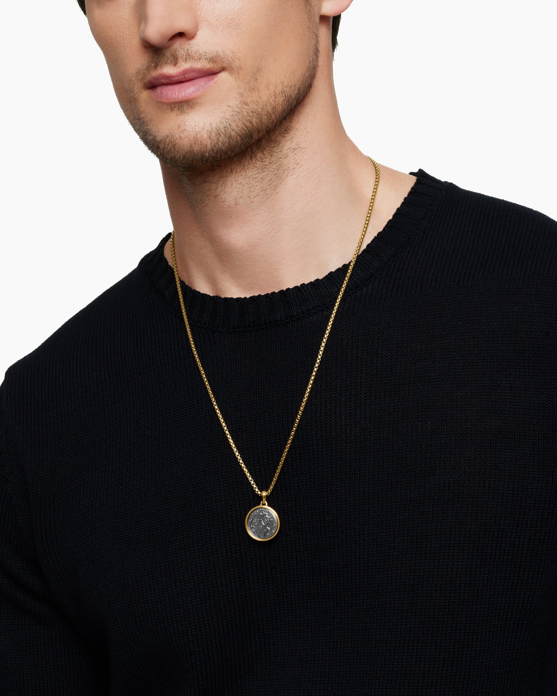 Earth and Moon Duality Amulet in Sterling Silver with 18K Yellow Gold, 24mm