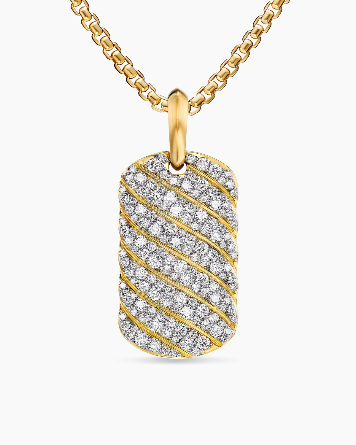 Sculpted Cable Tag in 18K Yellow Gold with Diamonds, 27mm