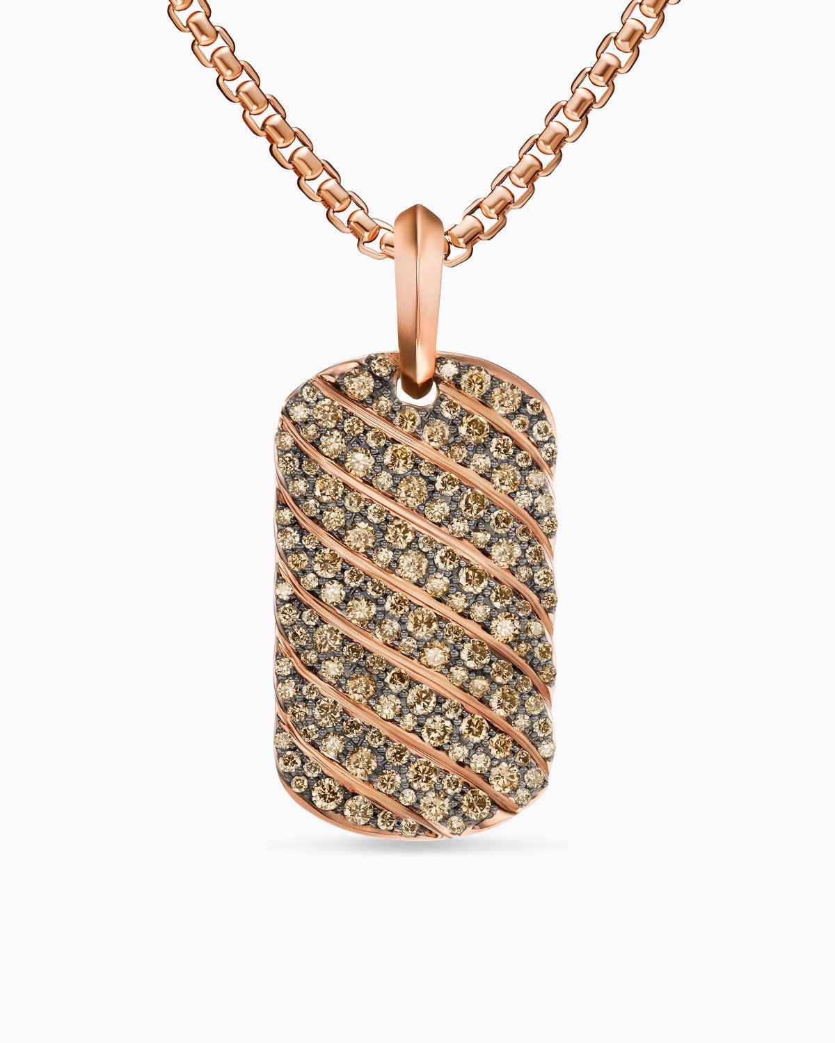 Sculpted Cable Tag in 18K Rose Gold with Cognac Diamonds, 27mm