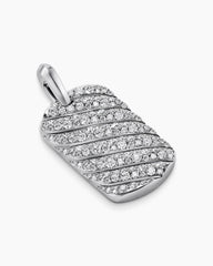 Sculpted Cable Tag in 18K White Gold with Diamonds, 27mm