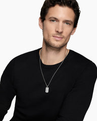 Sculpted Cable Tag in 18K White Gold with Diamonds, 27mm