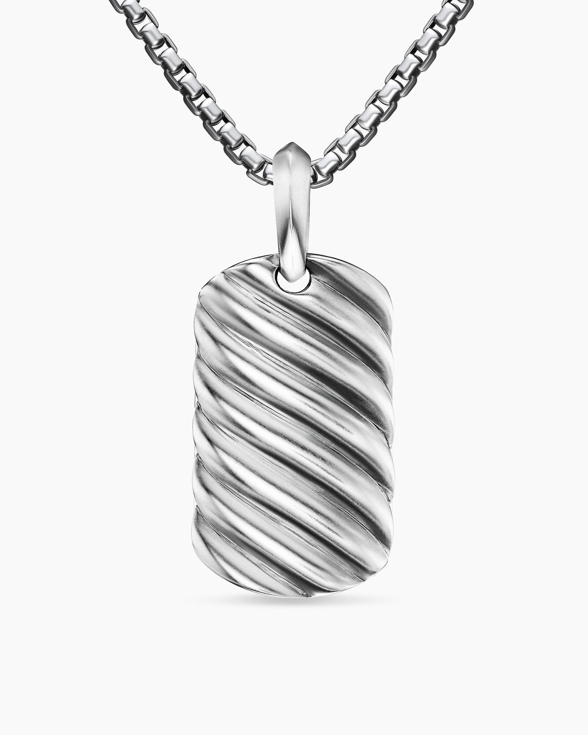 Sculpted Cable Tag in 18K White Gold, 27mm