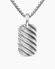 Sculpted Cable Tag in 18K White Gold, 27mm