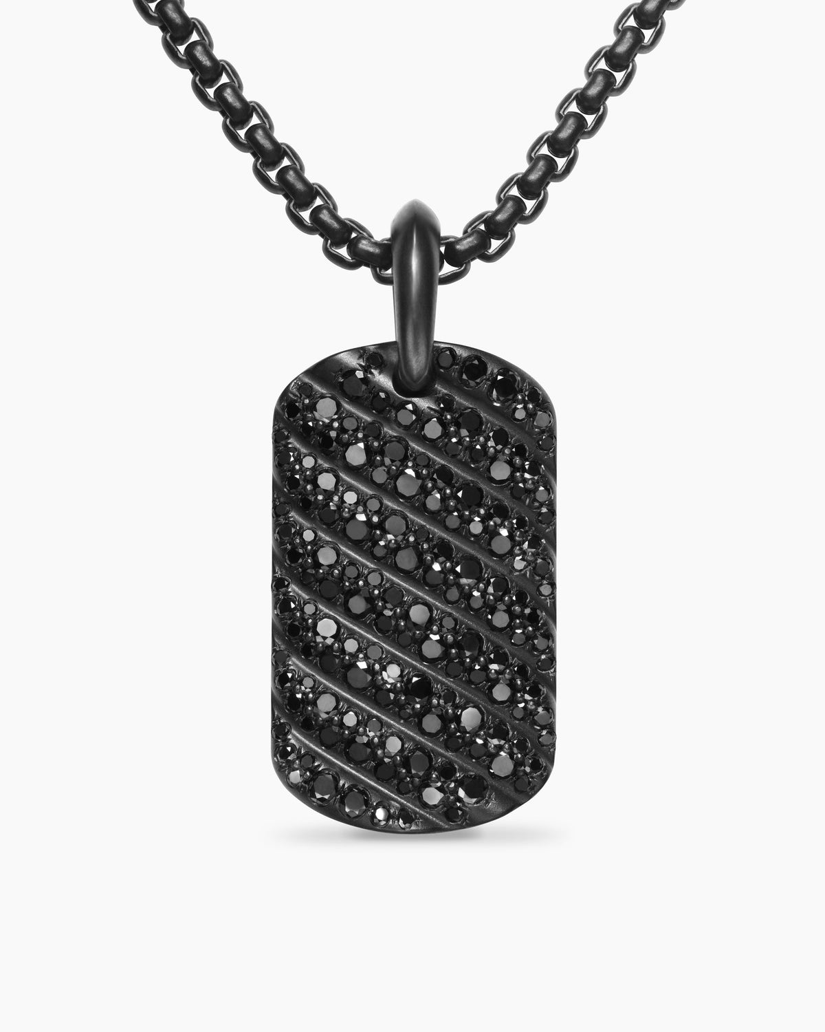 Sculpted Cable Tag in Black Titanium with Black Diamonds, 27mm