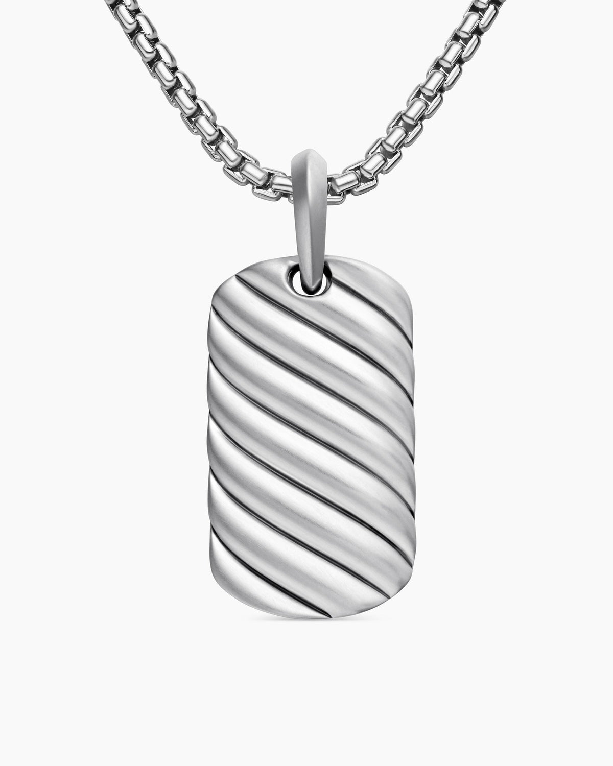 Sculpted Cable Tag in Sterling Silver, 27mm