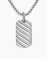 Sculpted Cable Tag in Sterling Silver, 27mm