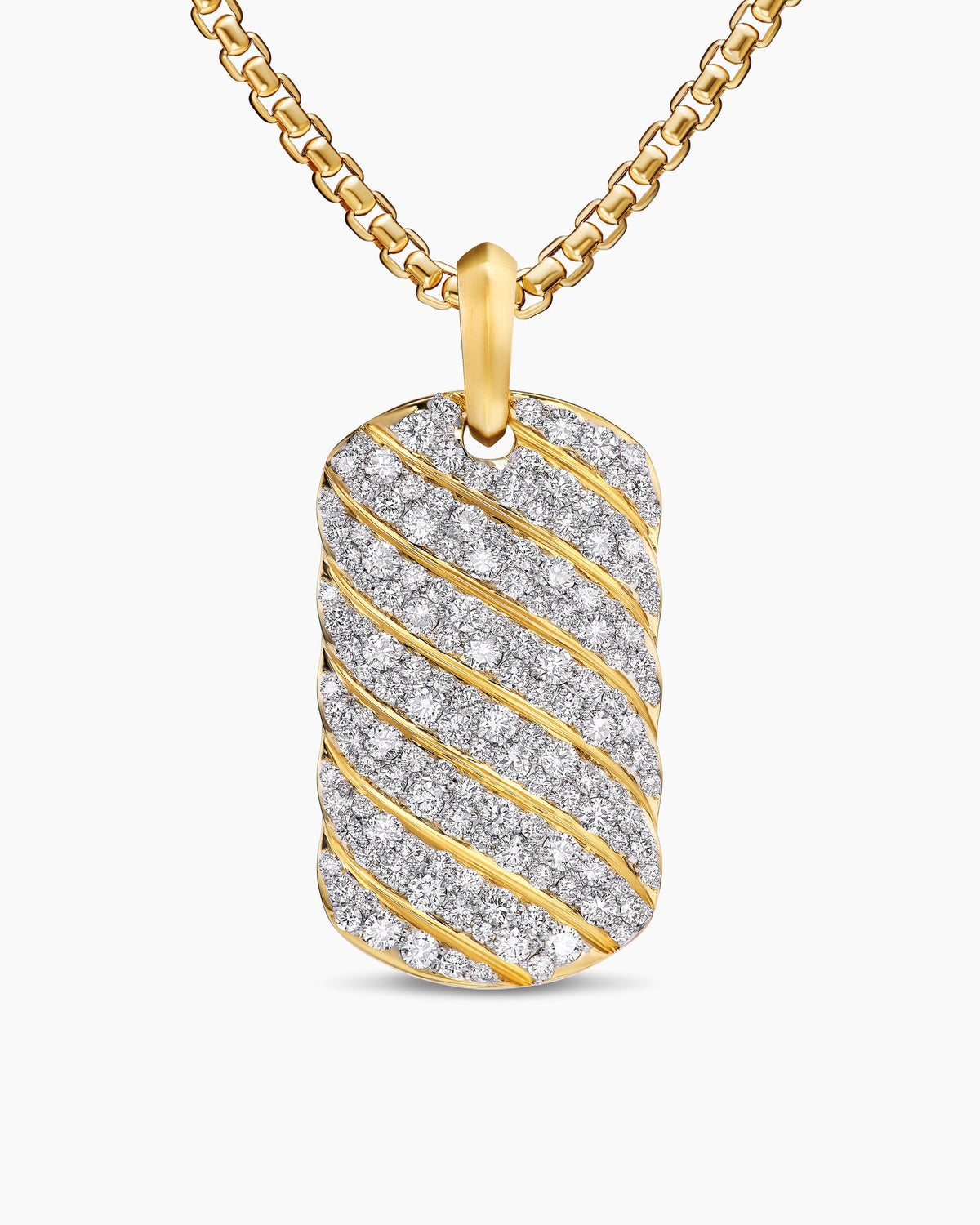 Sculpted Cable Tag in 18K Yellow Gold with Diamonds, 35mm
