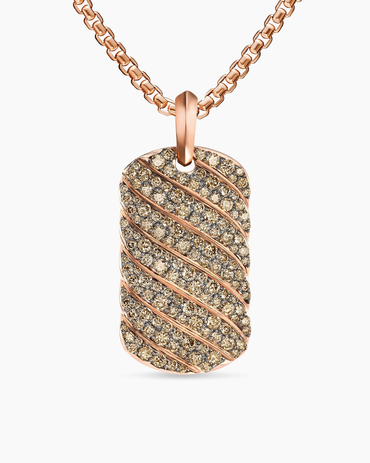 Sculpted Cable Tag in 18K Rose Gold with Cognac Diamonds, 35mm