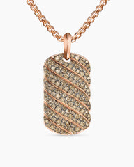 Sculpted Cable Tag in 18K Rose Gold with Cognac Diamonds, 35mm