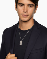 Sculpted Cable Tag in 18K White Gold with Diamonds, 35mm