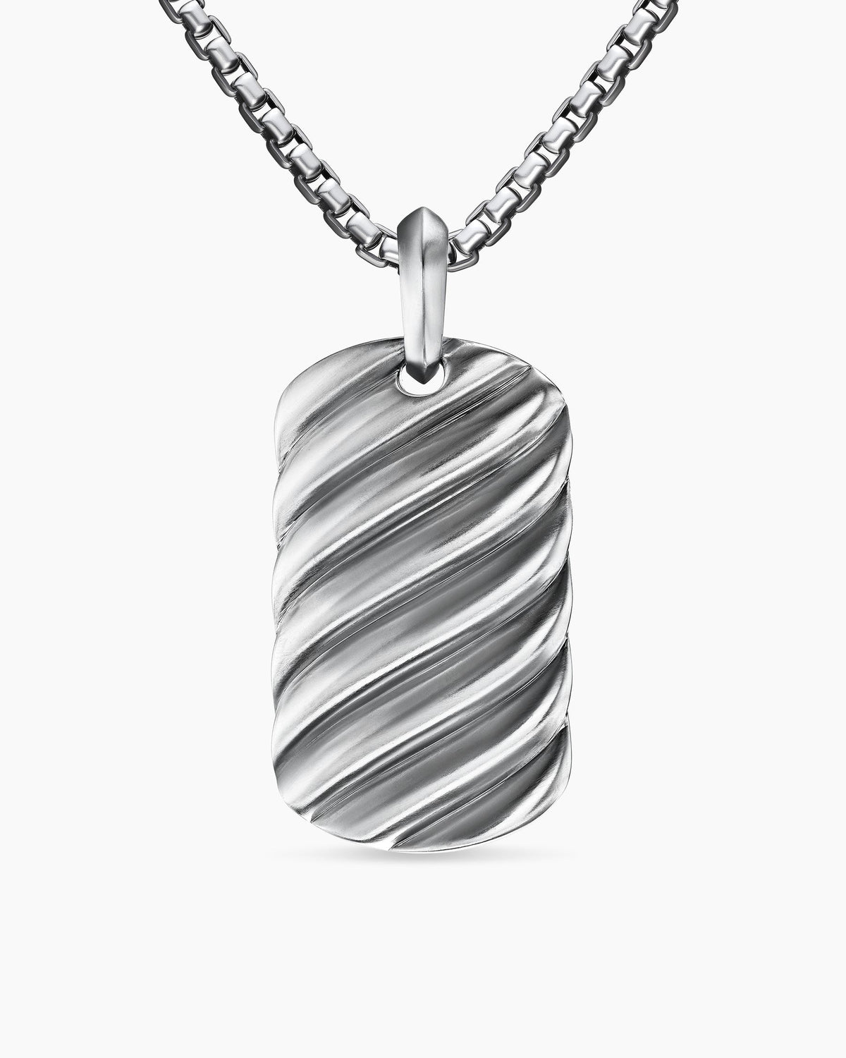 Sculpted Cable Tag in 18K White Gold, 35mm