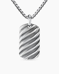 Sculpted Cable Tag in 18K White Gold, 35mm