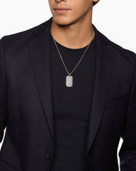 Sculpted Cable Tag in Sterling Silver with Diamonds, 35mm