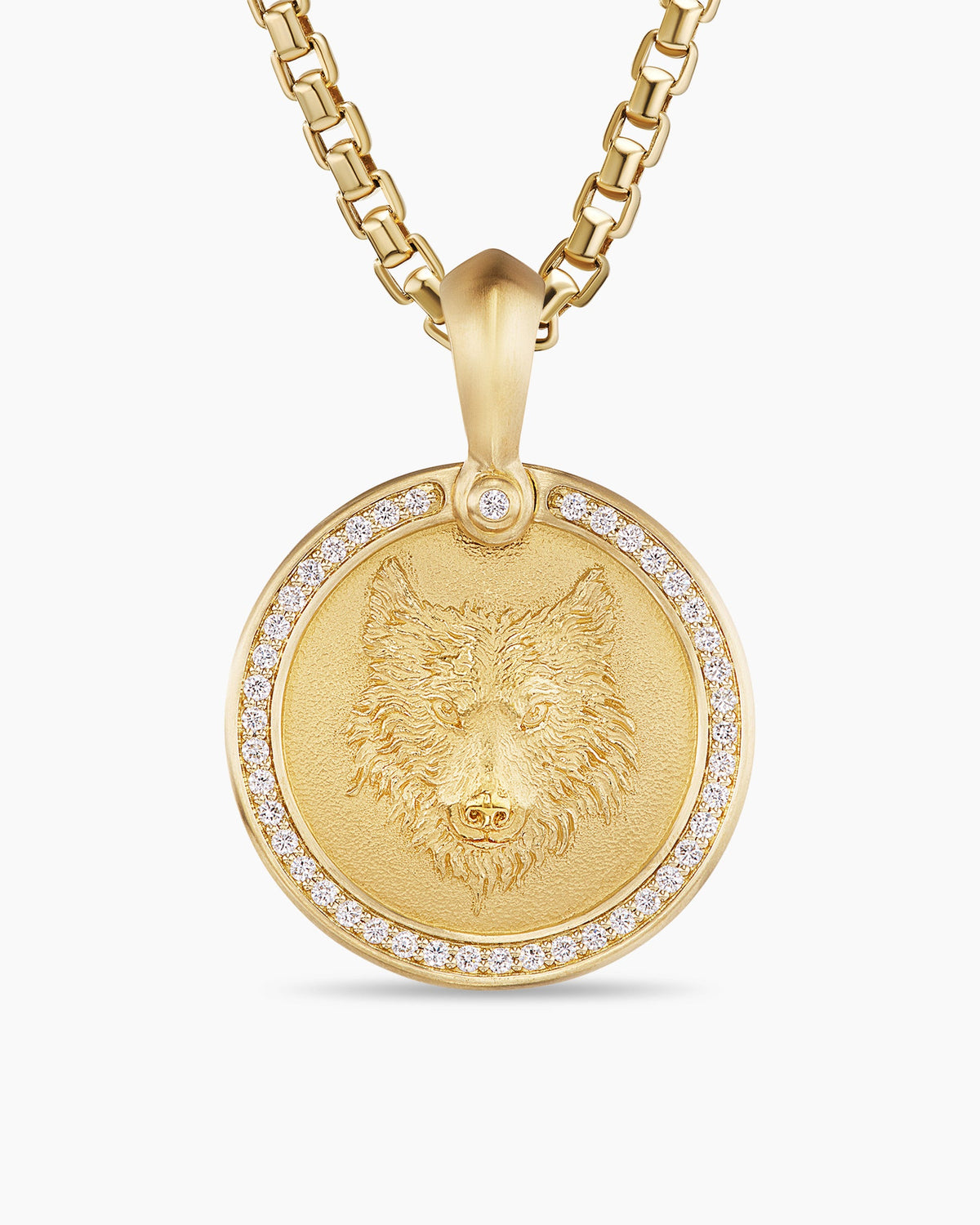 Petrvs® Wolf Amulet in 18K Yellow Gold with Diamonds, 21mm