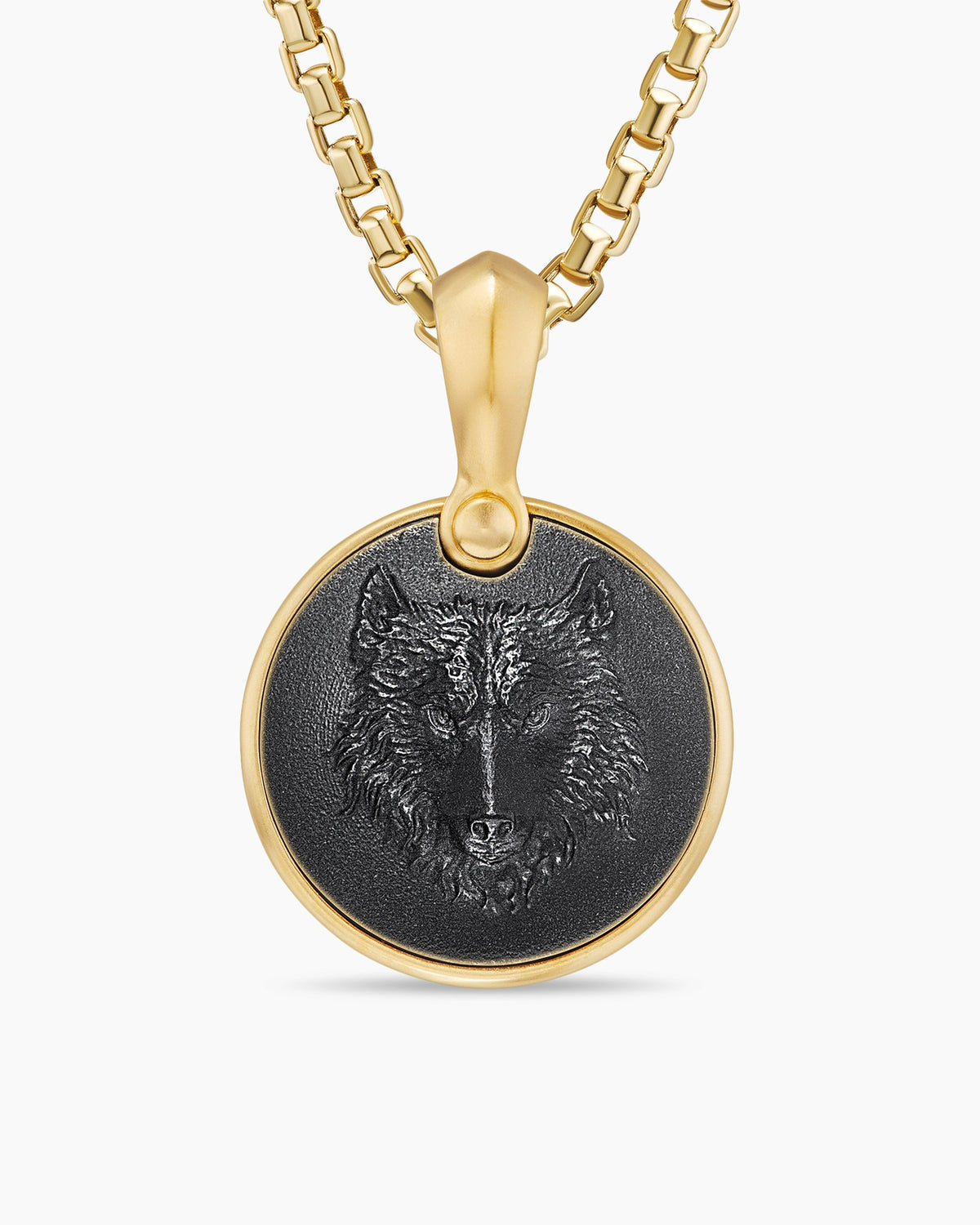 Petrvs® Wolf Amulet in 18K Yellow Gold with Black Onyx, 21mm
