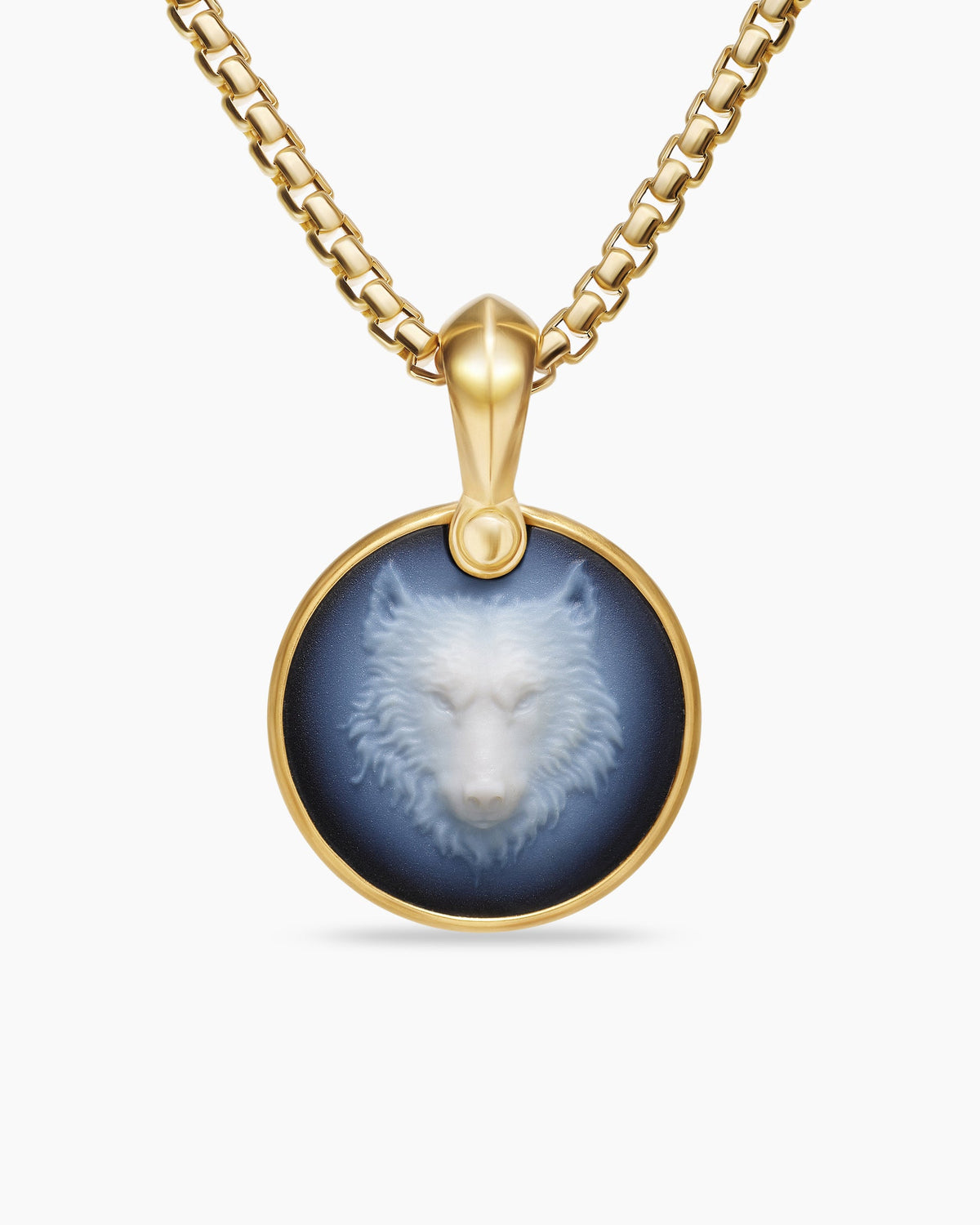 Petrvs® Wolf Amulet in 18K Yellow Gold with Banded Agate, 21mm