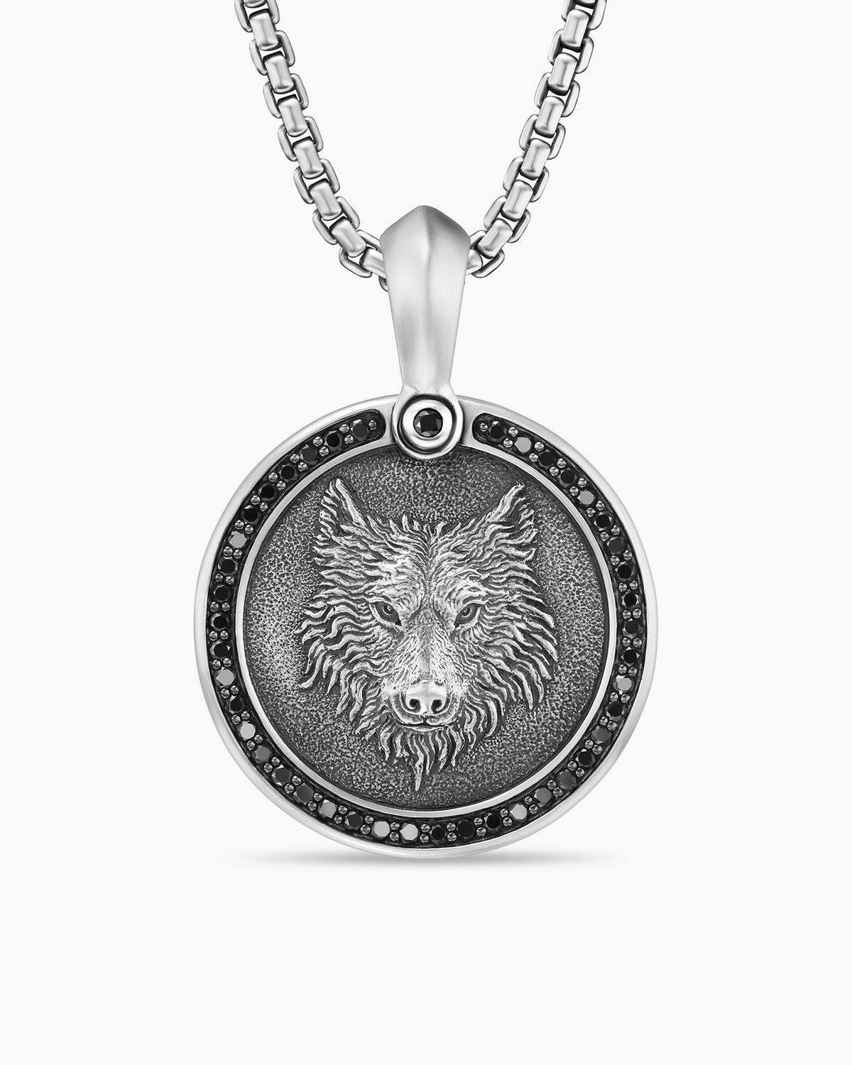 Petrvs® Wolf Amulet in Sterling Silver with Black Diamonds, 21mm