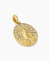 Mary Amulet in 18K Yellow Gold with Diamonds, 20mm