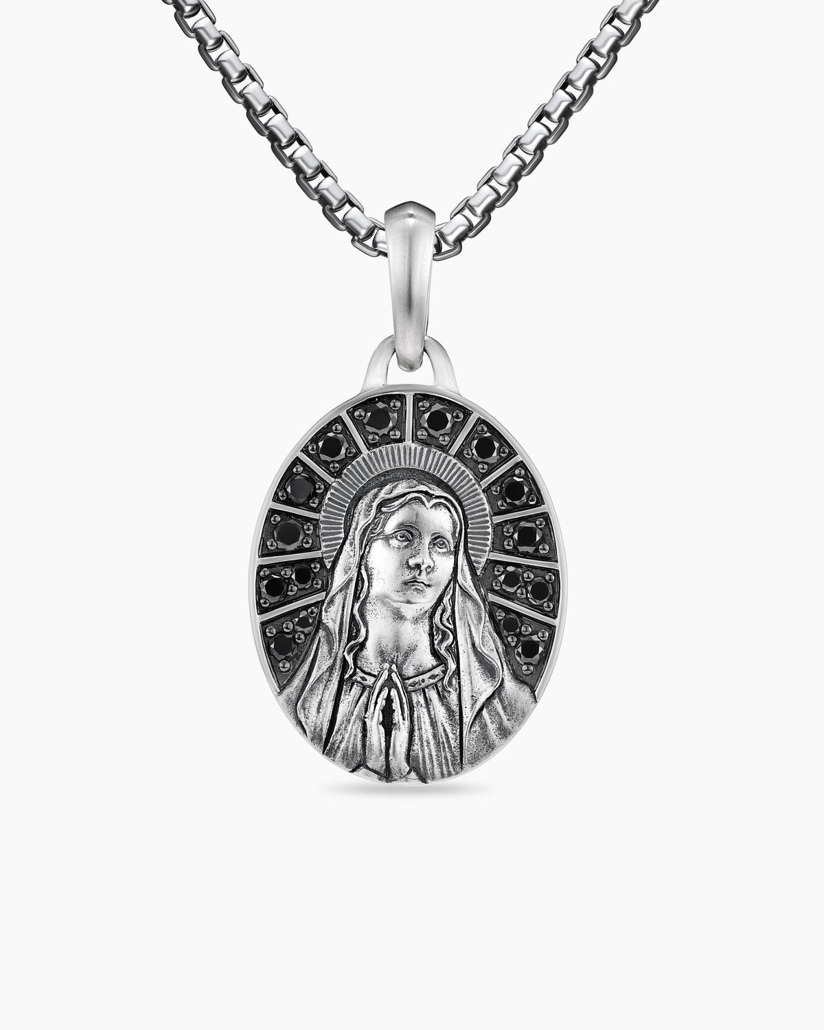 Mary Amulet in Sterling Silver with Black Diamonds, 20mm