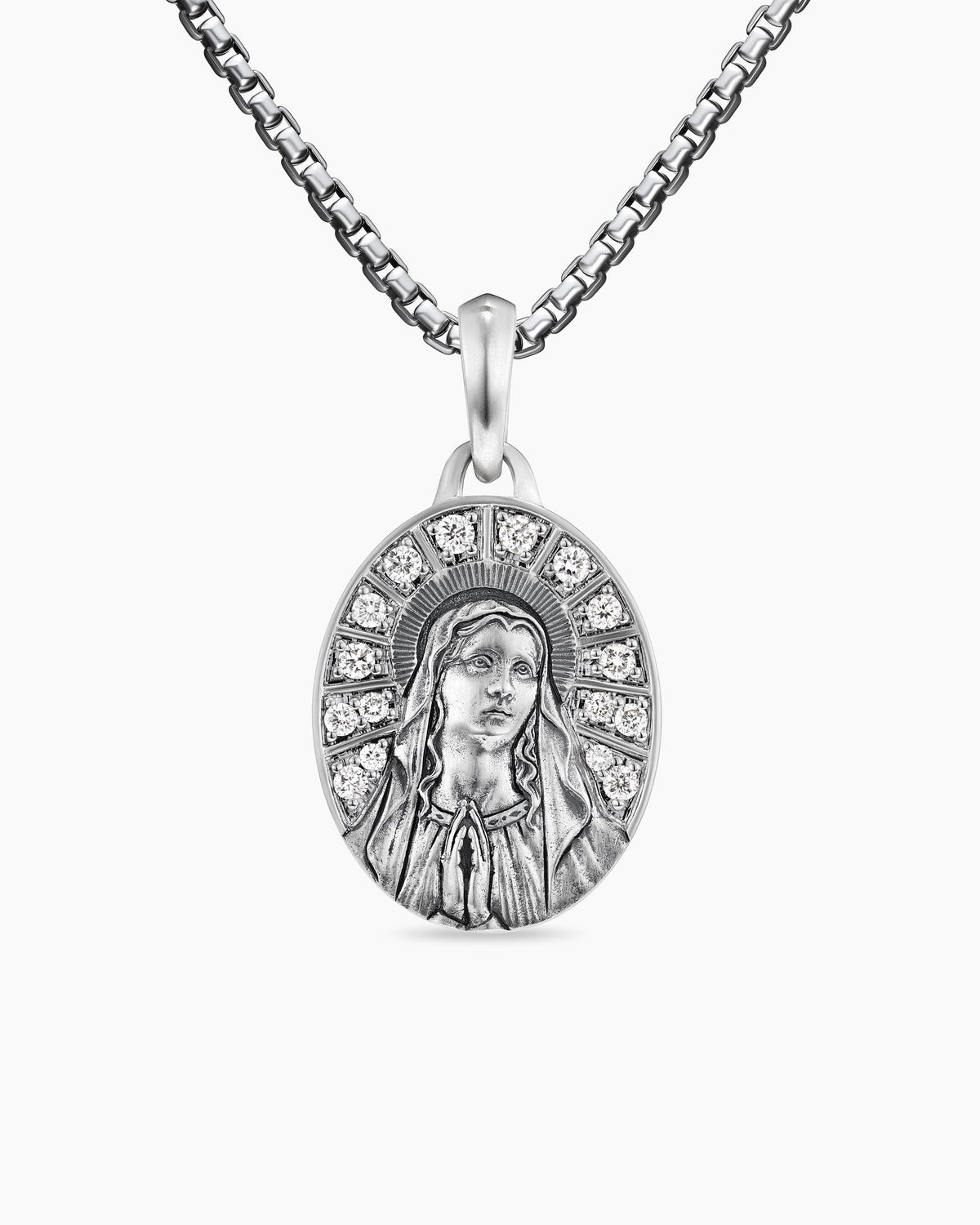 Mary Amulet in Sterling Silver with Diamonds, 20mm