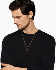 Chevron Tag in 18K Yellow Gold with Black Diamonds, 21mm