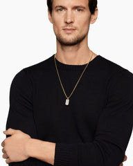 Chevron Tag in 18K Yellow Gold with Diamonds, 21mm