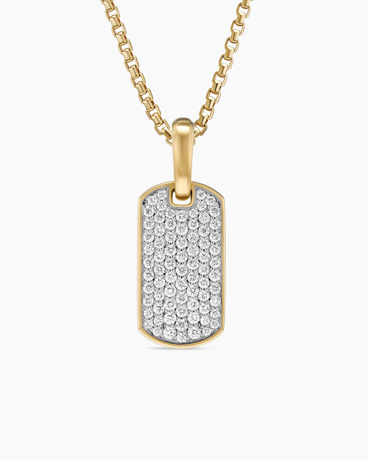 Chevron Tag in 18K Yellow Gold with Diamonds, 21mm