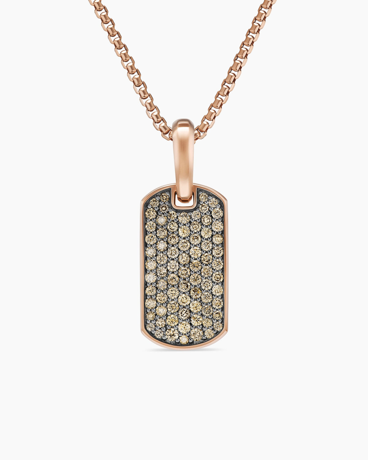 Chevron Tag in 18K Rose Gold with Cognac Diamonds, 21mm
