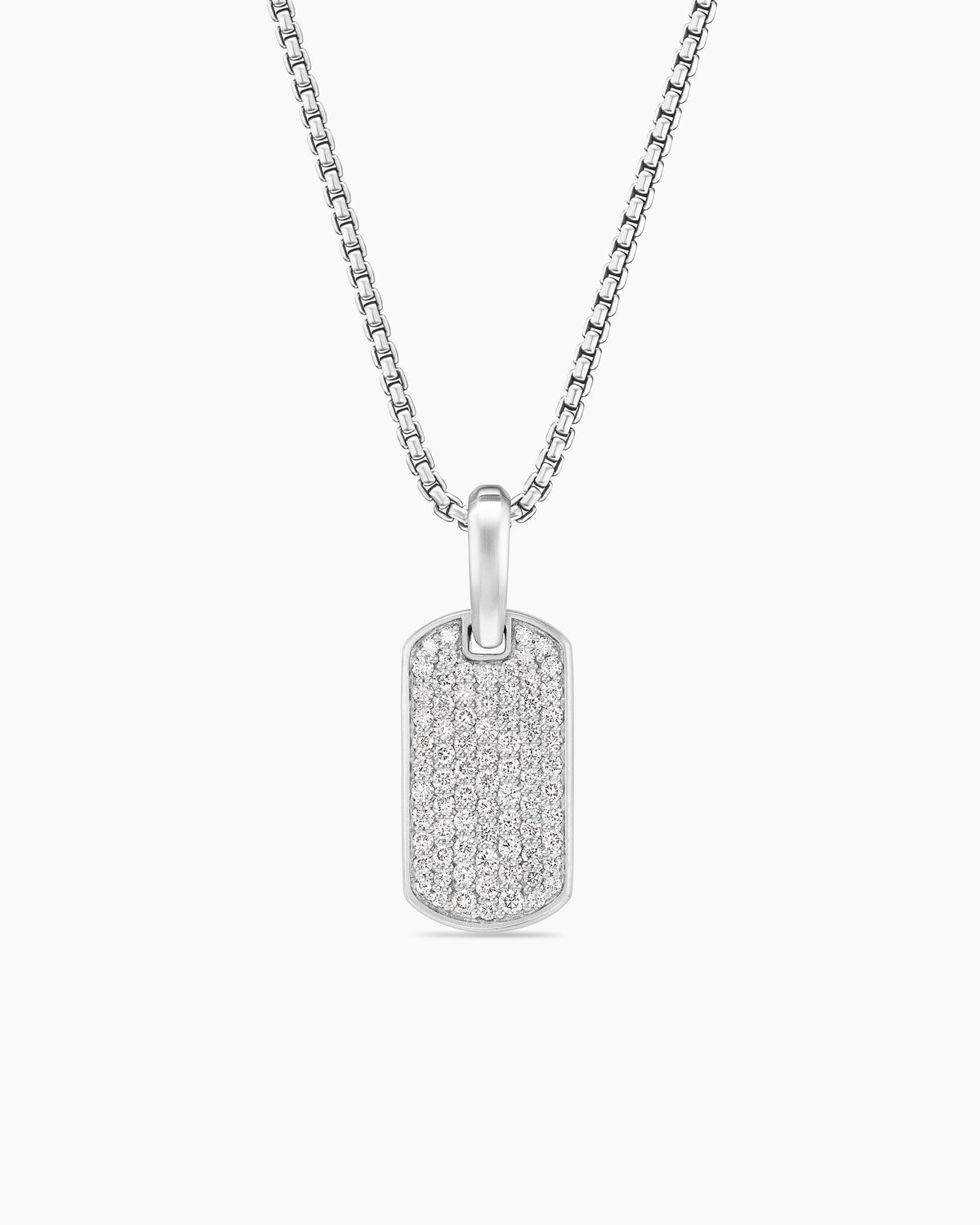 Chevron Tag in Sterling Silver with Diamonds, 21mm