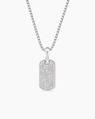 Chevron Tag in Sterling Silver with Diamonds, 21mm