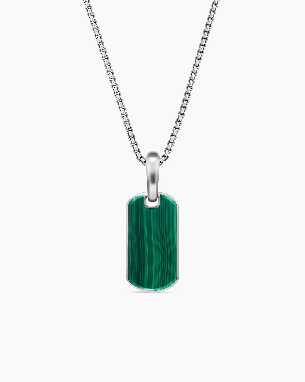 Chevron Tag in Sterling Silver with Malachite, 21mm