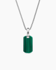 Chevron Tag in Sterling Silver with Malachite, 21mm