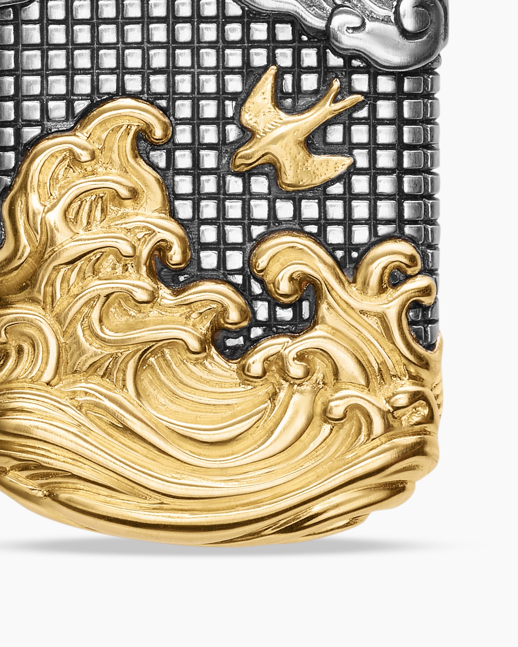Waves Tag in Sterling Silver with 18K Yellow Gold, 27mm