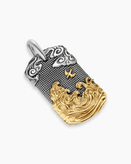 Waves Tag in Sterling Silver with 18K Yellow Gold, 42mm