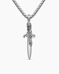 Waves Dagger Amulet in Sterling Silver with 18K Yellow Gold with Diamonds, 31mm