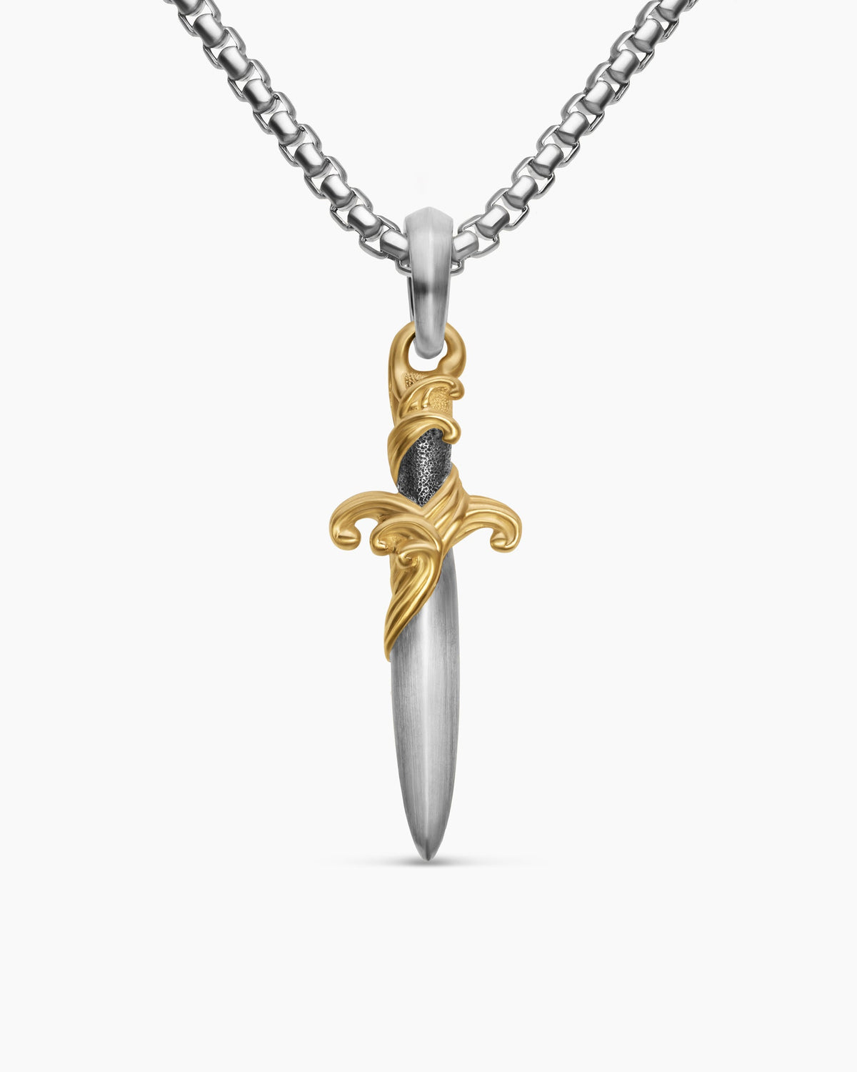 Waves Dagger Amulet in Sterling Silver with 18K Yellow Gold, 31mm