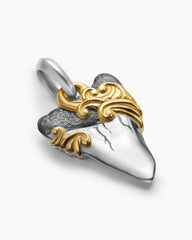 Waves Shark Tooth Amulet in Sterling Silver with 18K Yellow Gold, 25mm