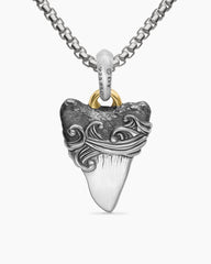 Waves Shark Tooth Amulet in Sterling Silver with 18K Yellow Gold, 25mm
