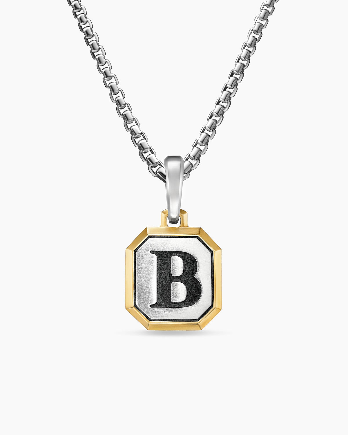 B Initial Amulet in Sterling Silver with 14K Yellow Gold, 17mm