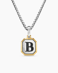 B Initial Amulet in Sterling Silver with 14K Yellow Gold, 17mm