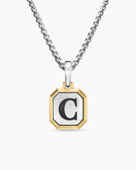 C Initial Amulet in Sterling Silver with 14K Yellow Gold, 17mm