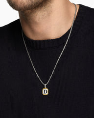D Initial Amulet in Sterling Silver with 14K Yellow Gold, 17mm