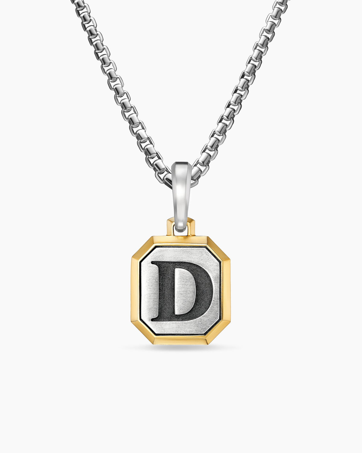 D Initial Amulet in Sterling Silver with 14K Yellow Gold, 17mm