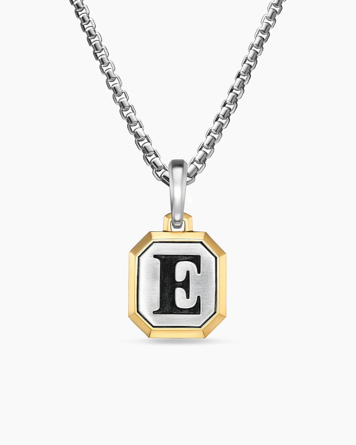E Initial Amulet in Sterling Silver with 14K Yellow Gold, 17mm