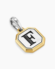 F Initial Amulet in Sterling Silver with 14K Yellow Gold, 17mm