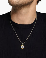 F Initial Amulet in Sterling Silver with 14K Yellow Gold, 17mm