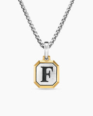 F Initial Amulet in Sterling Silver with 14K Yellow Gold, 17mm