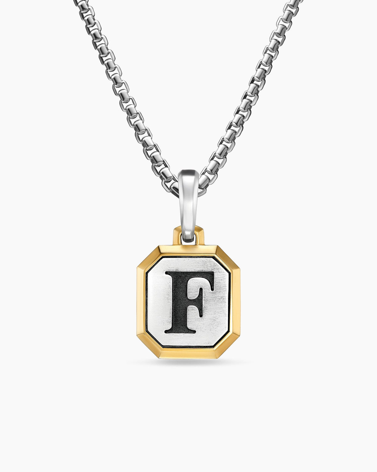 F Initial Amulet in Sterling Silver with 14K Yellow Gold, 17mm