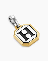 H Initial Amulet in Sterling Silver with 14K Yellow Gold, 17mm